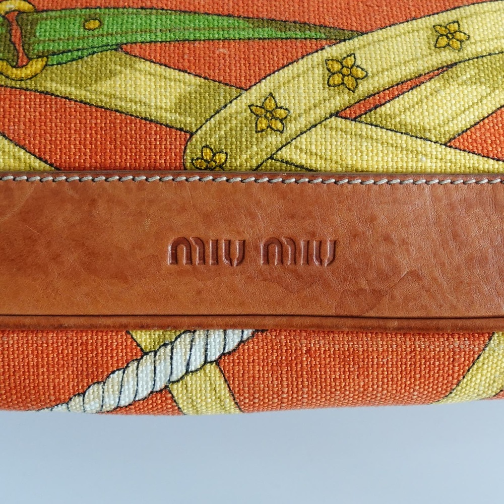 Vintage Miu Miu Orange Buckled Graphic Canvas Leather Shoulder Bag Y2K 90s - Picture 8 of 16